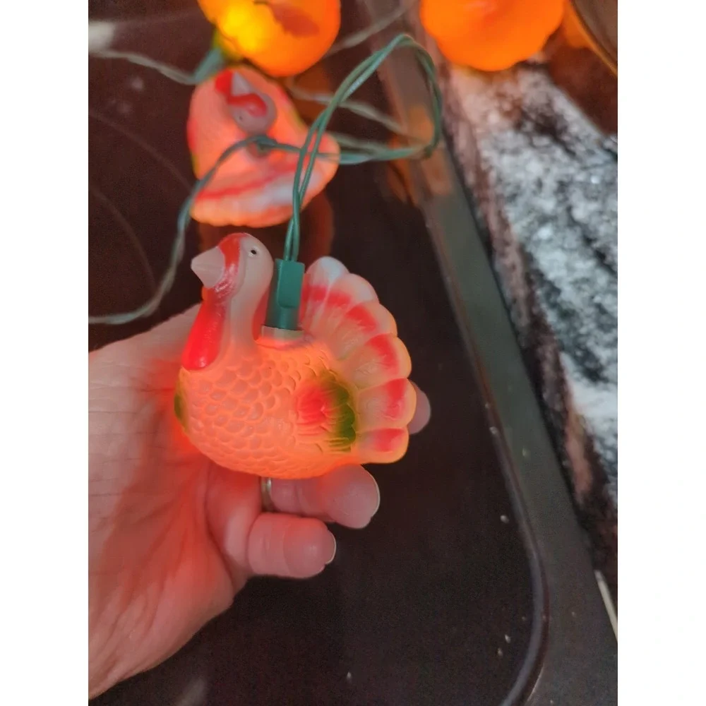 Vintage 10 String Light Thanksgiving Turkeys & PumpkinsPlastic Blow Molds